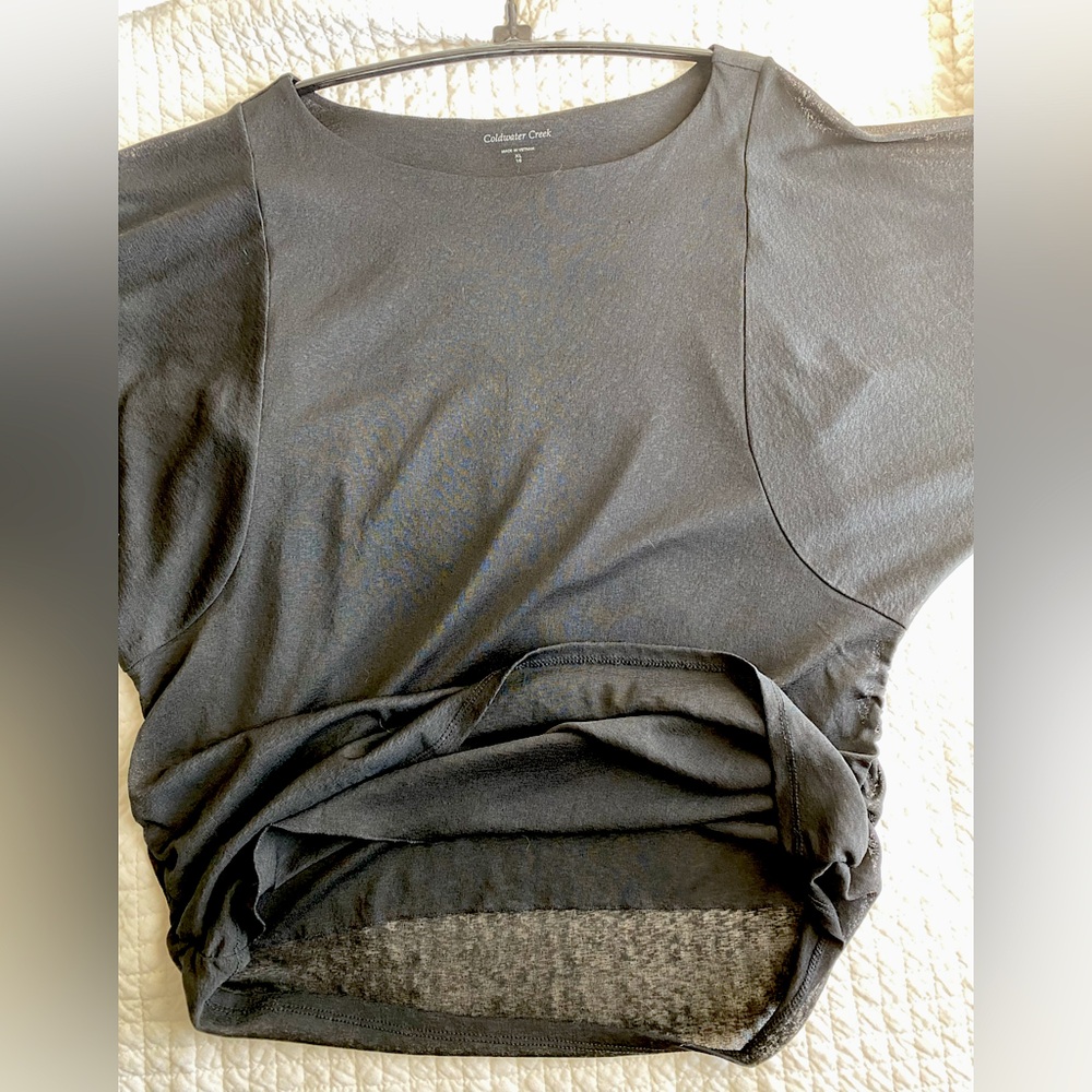 Coldwater Creek Black Sheer Batwing Drape Top with Ruched Detail